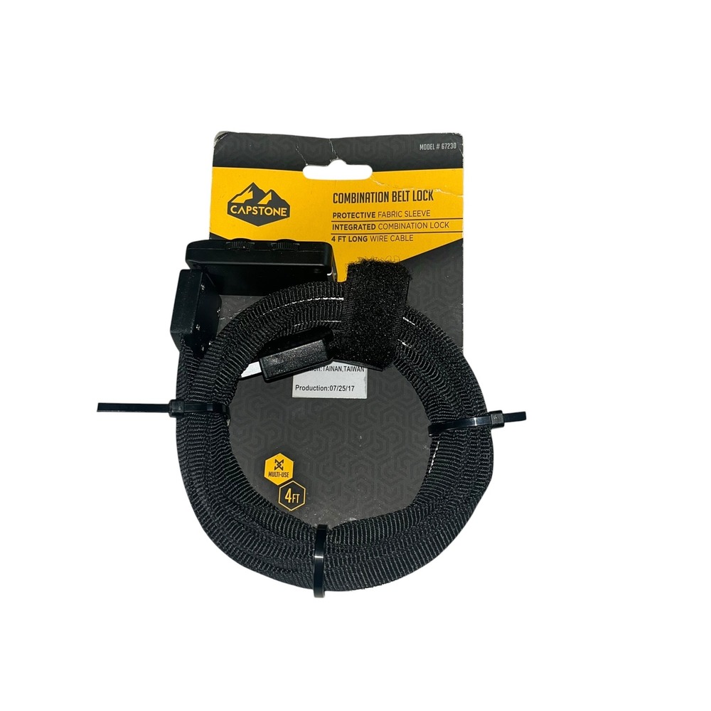 Capstone Combination Belt Lock 4ft Black Fabric‎ Sleeve Bike Cable 67230